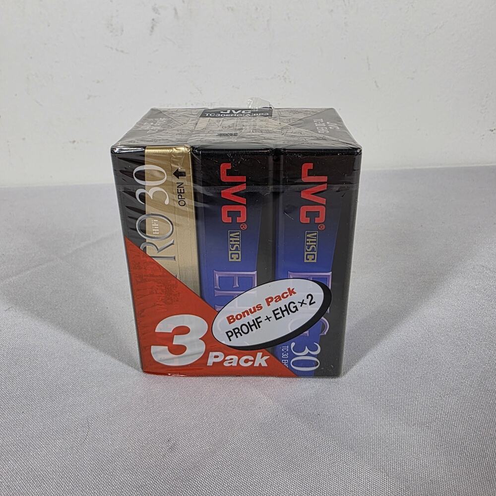 JVC VHS-C 3-Pack TC-30EHG 30/90 Min Hi-Fi Tapes PROHF + EHG X 2 New Sealed